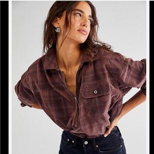 Free People Plaid Button Down Shirt in Brown
